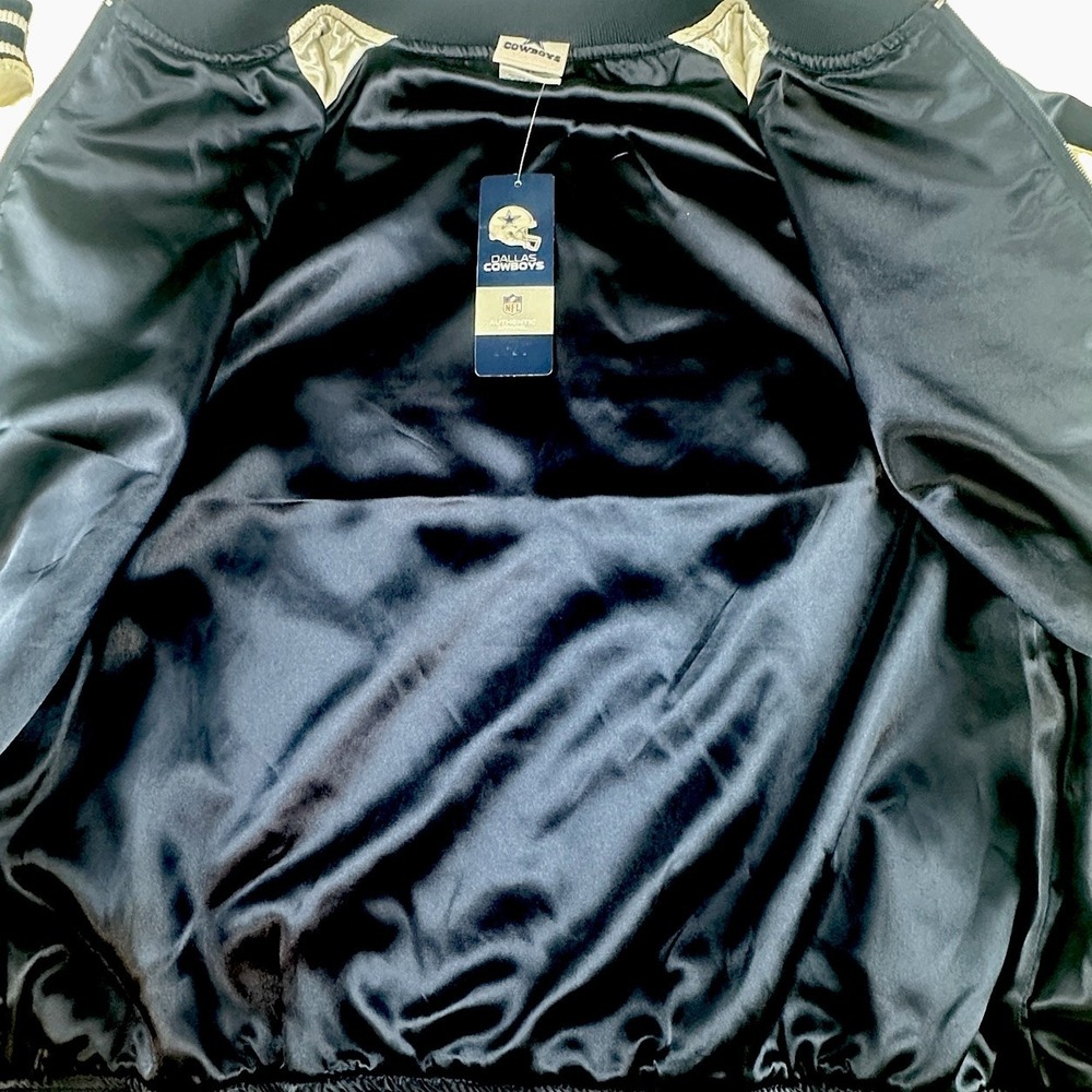 Dallas Cowboys Women's Small Satin Bomber Jacket Navy Silver NFL NWT Varsity - Picture 5 of 11